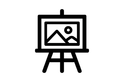 black and white logo / icon of a panting with transparent PNG background, simplistic