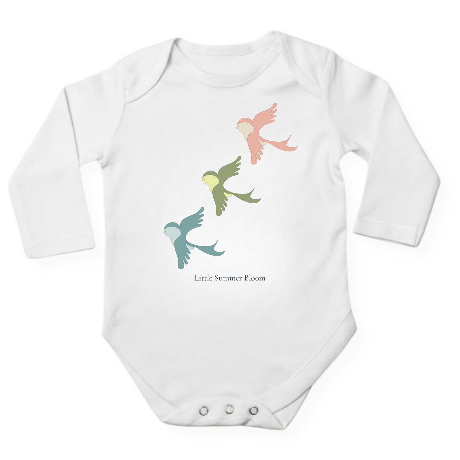 baby bodysuit in white (0–6 months) Birdsong with hand-drawn illustration by Justmimmi