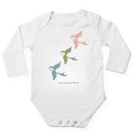 baby bodysuit in white (0–6 months) Birdsong with hand-drawn illustration by Justmimmi