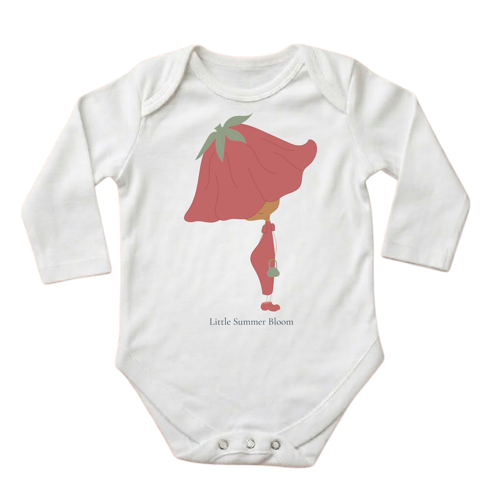Poppy baby bodysuit in white (0–6 months) with hand-drawn illustration by Justmimmi