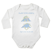 Sweet little dreams baby bodysuit in white (0–6 months) with hand-drawn illustration by Justmimmi