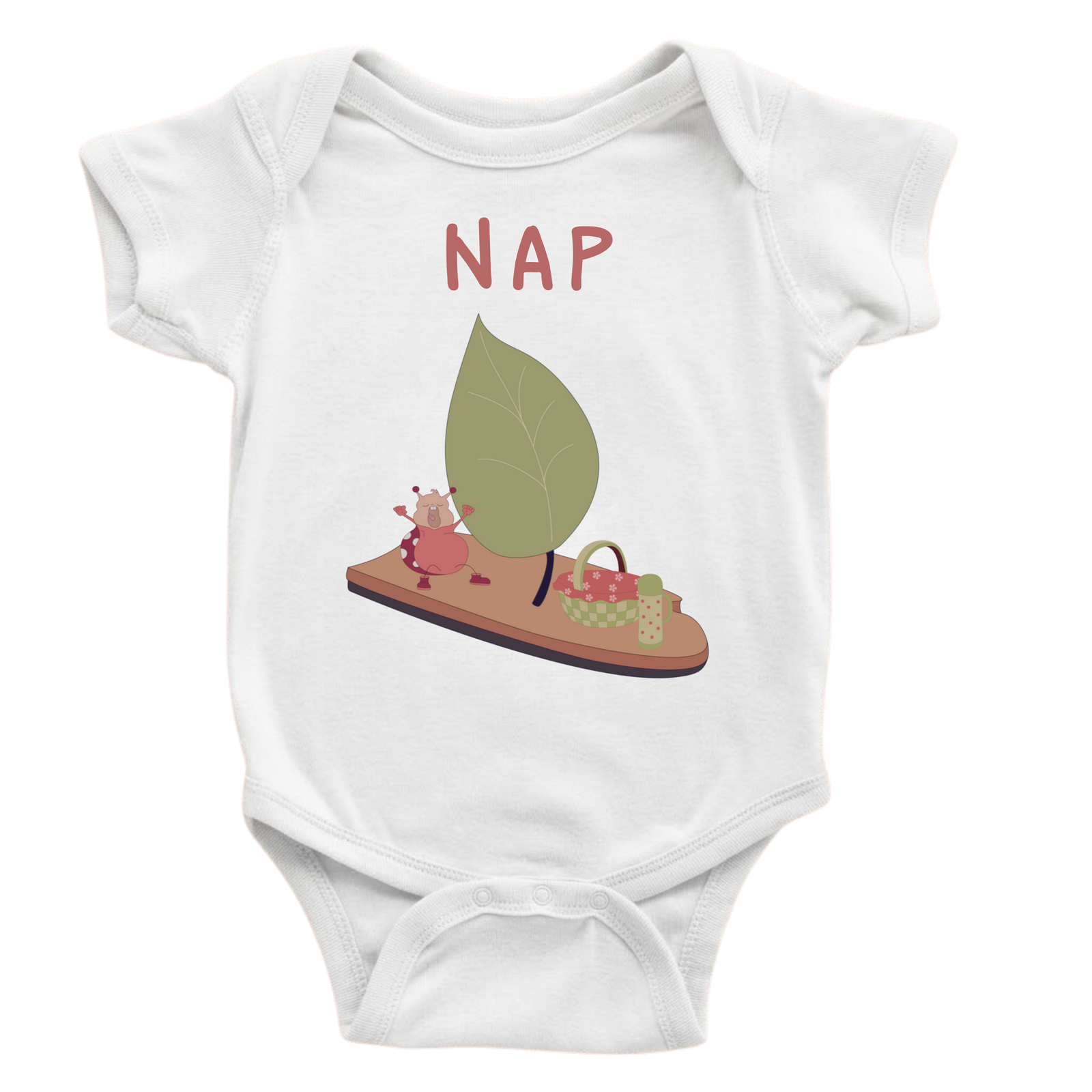 NAP baby bodysuit in white (6–18 months) with hand-drawn illustration by Justmimmi