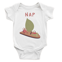 NAP baby bodysuit in white (6–18 months) with hand-drawn illustration by Justmimmi