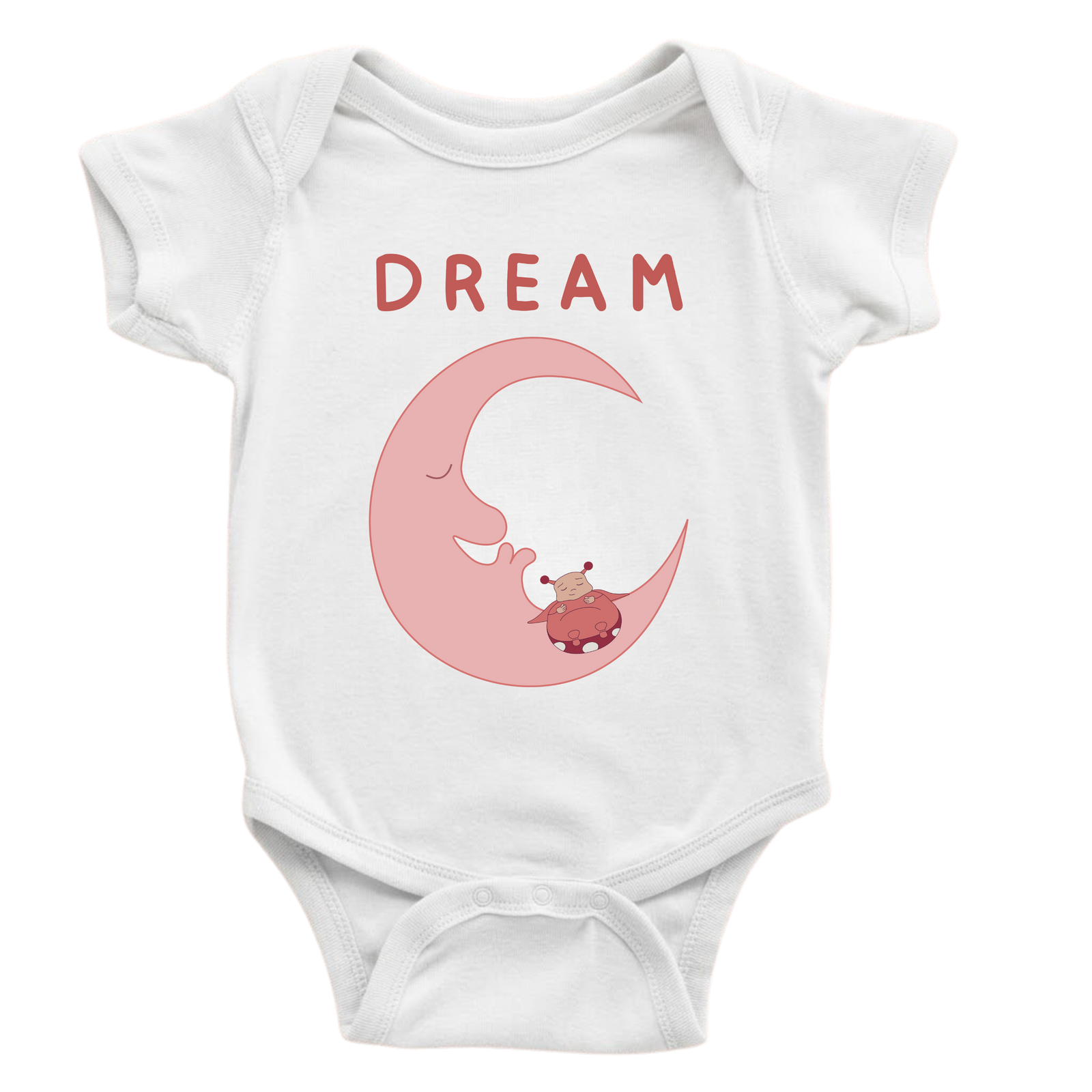DREAM baby bodysuit in white (6–18 months) with hand-drawn illustration by Justmimmi