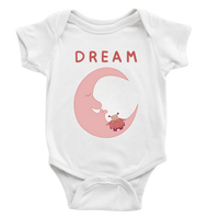 DREAM baby bodysuit in white (6–18 months) with hand-drawn illustration by Justmimmi