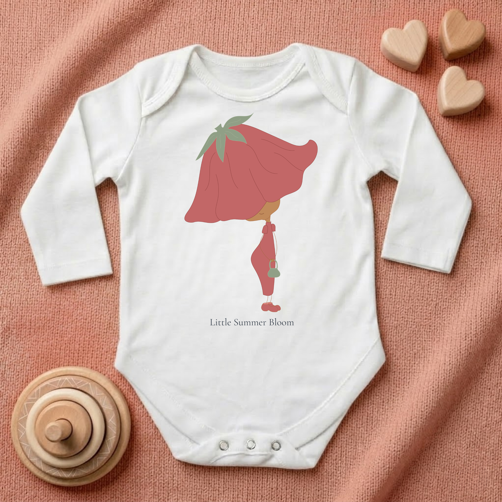 Poppy baby baby bodysuit in white (0–6 months) with hand-drawn illustration from the Bloom collection by Justmimmi