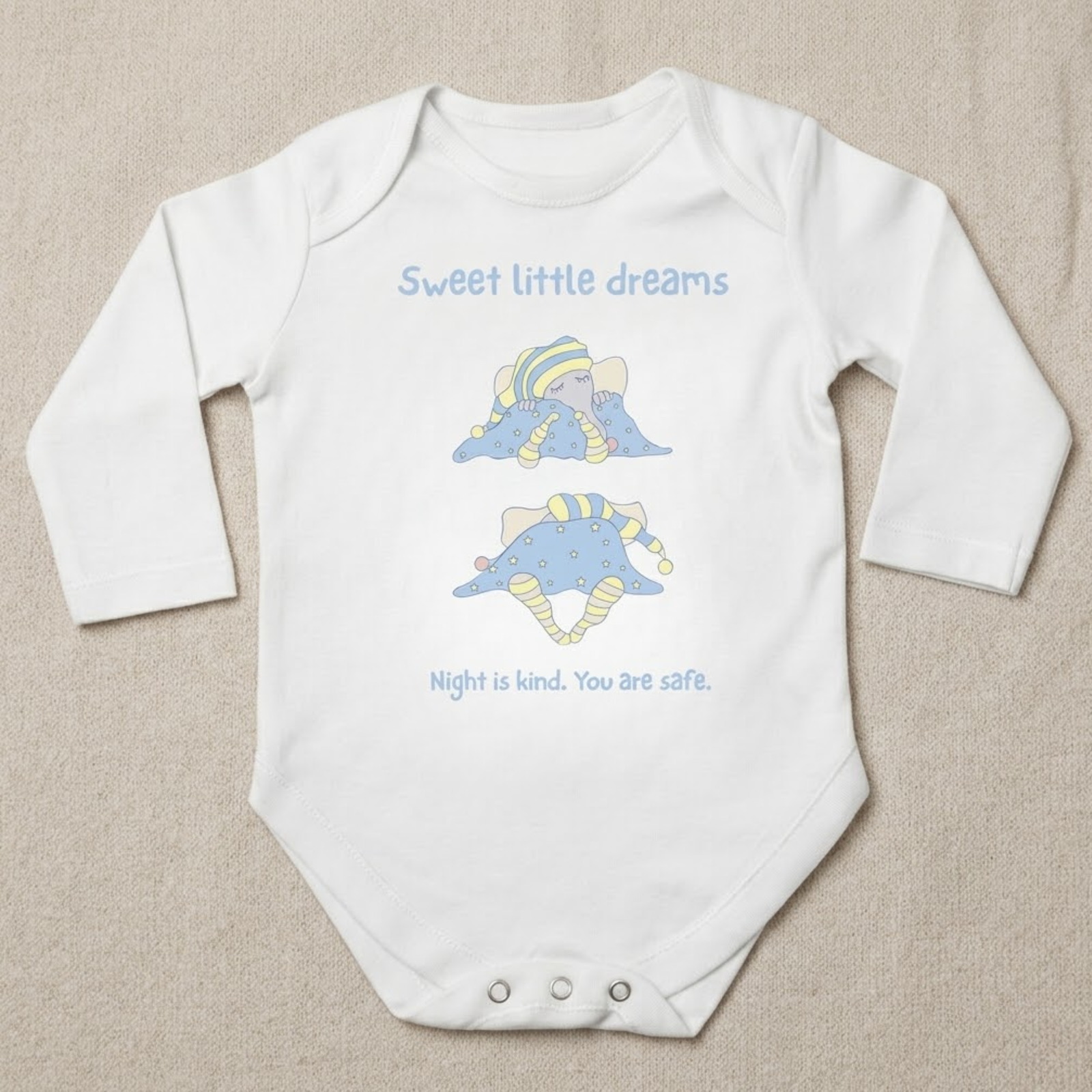 Sweet Little Dreamsbaby bodysuit in white (0–6 months) with hand-drawn  illustration from the Bloom collection by Justmimmi